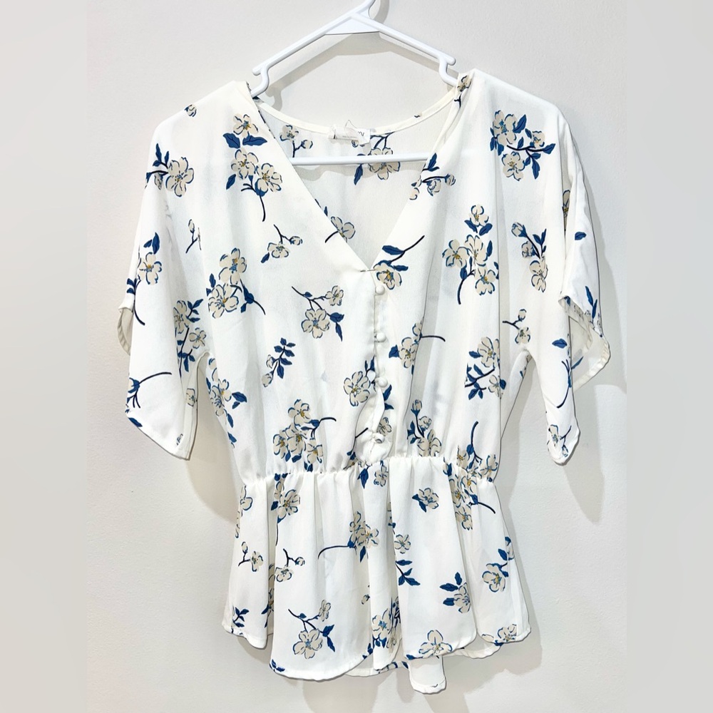 Sienna Sky White and Blue Peplum Blouse